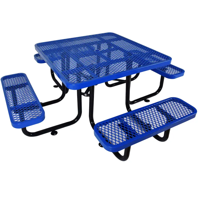Square Steel Picnic Table With Center Umbrella Hole – Weather-Resistant Outdoor Design 1