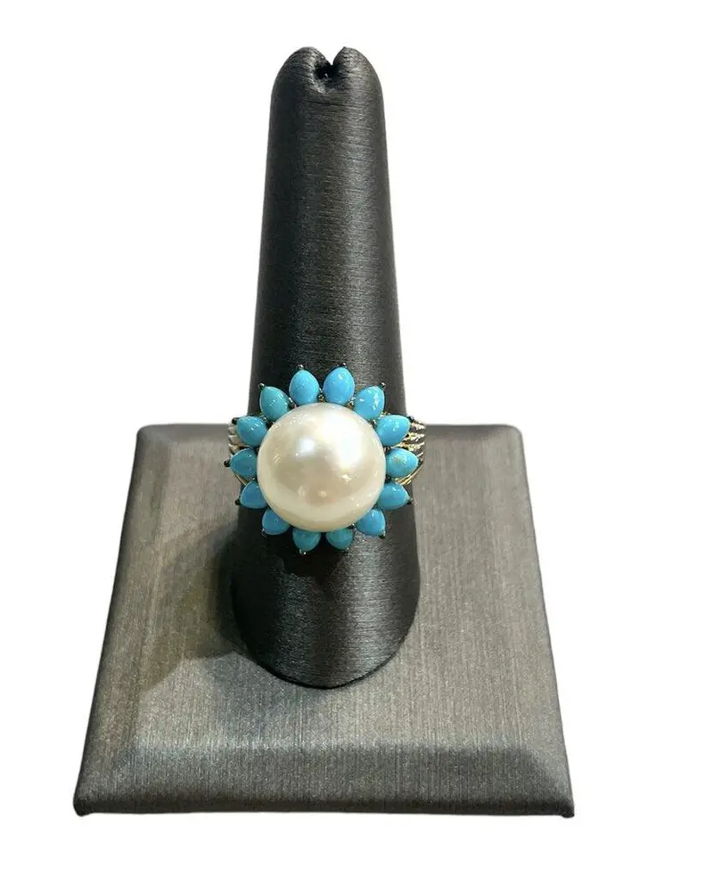 Stainless Steel And Gold-Plated Turquoise Pearl Ring 1