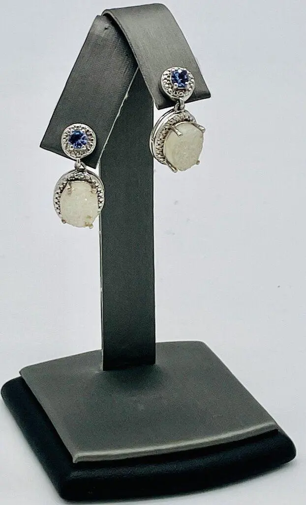 Stainless Steel Druzy And Iolite Dangle Earrings 1
