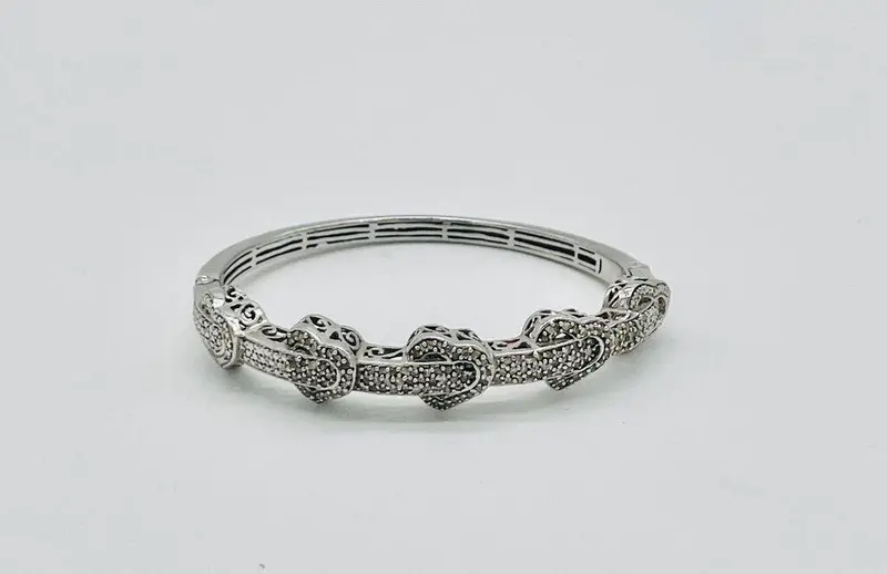 Stainless Steel Heart-Shaped Bangle With 1 Carat Total Weight Hearts 1
