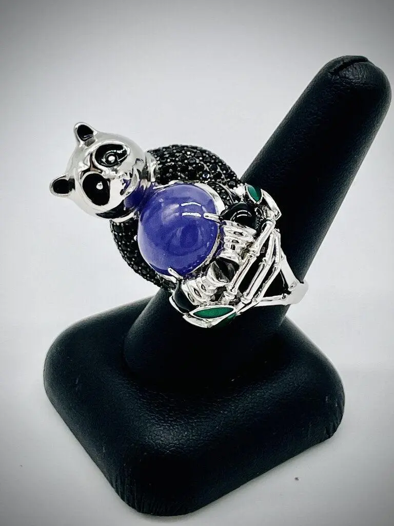 Stainless Steel Panda Jade Ring Size 9 1