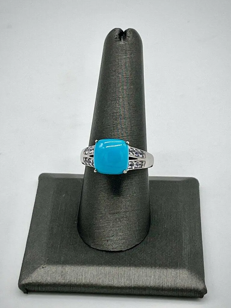 Stainless Steel Turquoise Centerpiece Ring With Iolite Accents Size 9 1