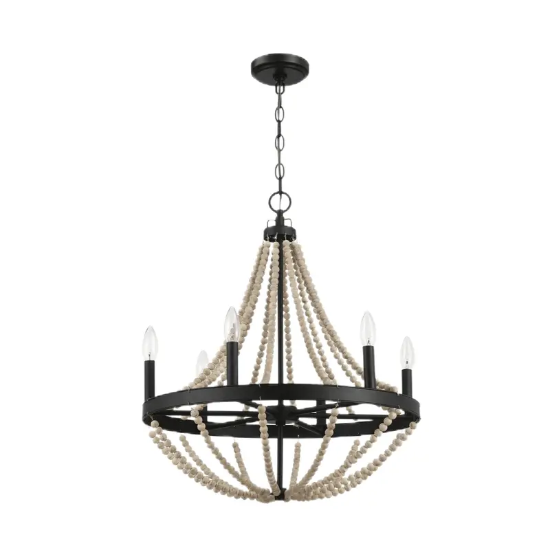 Starry 6-Light Wood Beaded Chandelier – Black & Clear 1