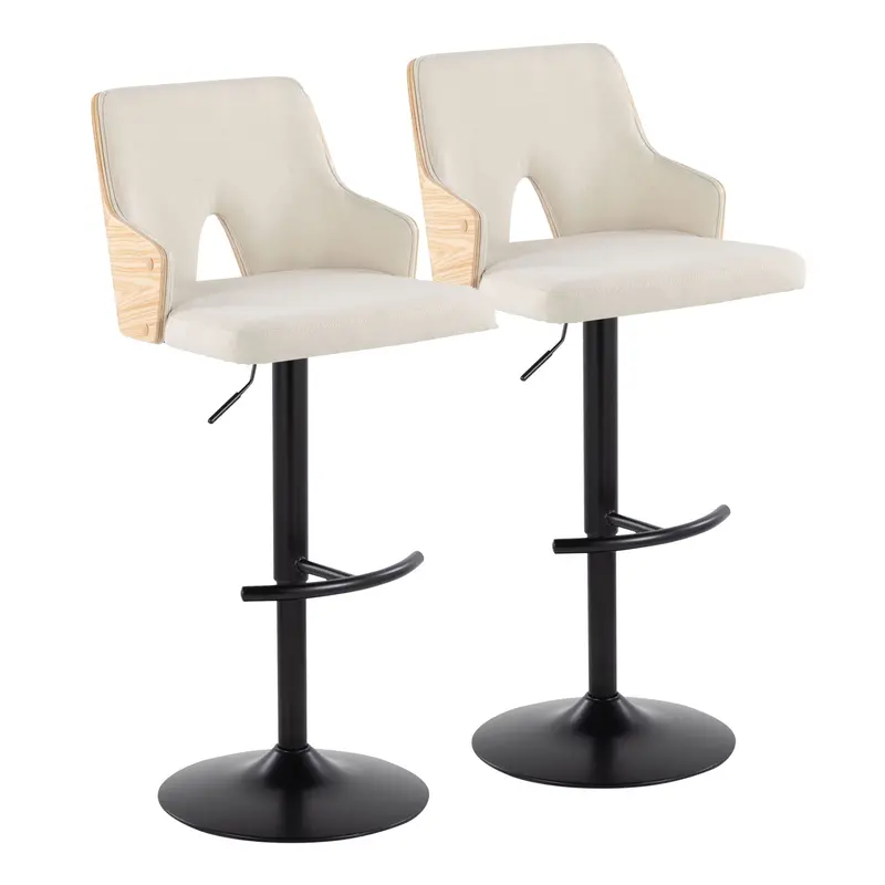 Stella Modern Adjustable Swivel Barstool Featuring Rounded T-Footrest – 2-Piece Set 1