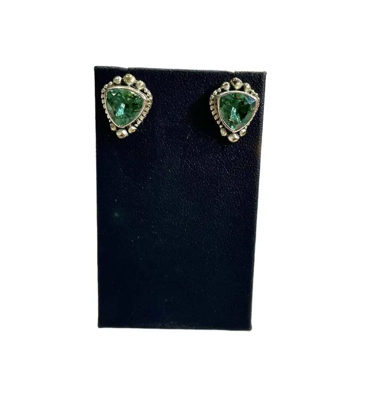 Sterling Silver Green Quartz Stud Earrings 1