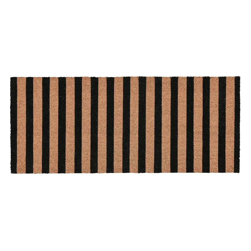 Striped Black And Natural Coir Doormat For Entryways 1