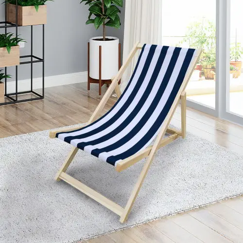 Striped Blue Sling Folding Chaise Lounge – Lightweight Outdoor Relaxation 1