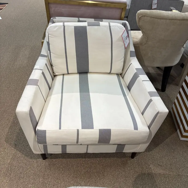 Striped Chair In Soft White And Charcoal Gray (Btk) 1