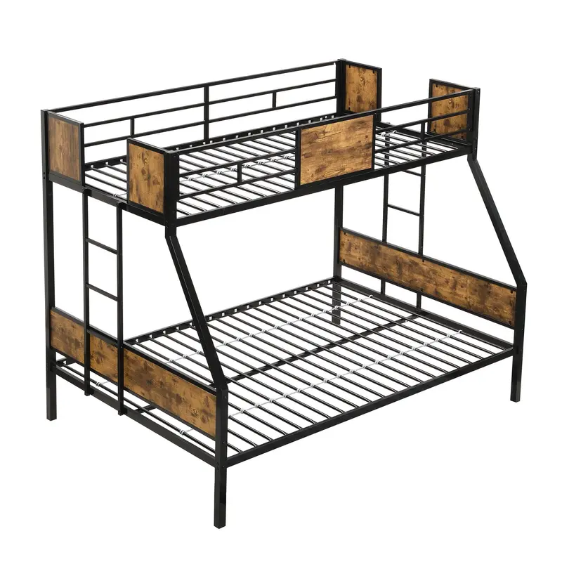 Sturdy Metal Bunk Bed Featuring Side Ladders, Full-Length Guardrail, And Urban Loft Style 1