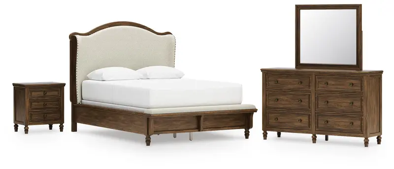 Sturlayne Queen Upholstered Bedroom Set: Bed, Dresser, Mirror & Nightstand 1