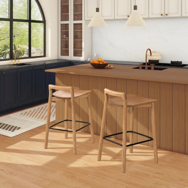 Sven Minimalist Low-Back Counter Stool – Light Blonde Ash Wood 1