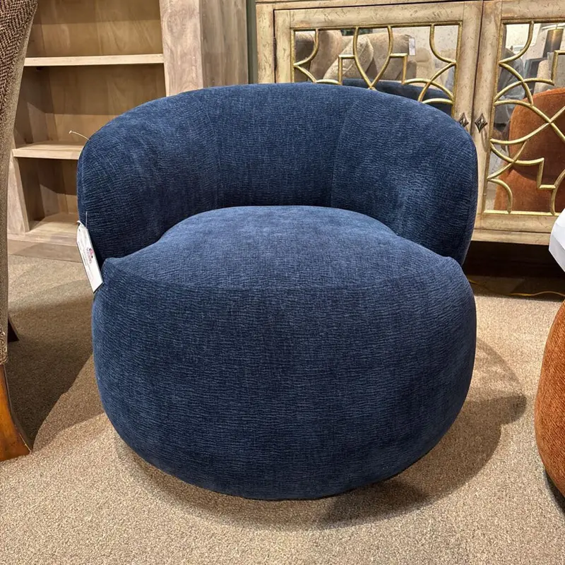 Swivel Accent Chair In Deep Blue Upholstery (Asl) 1