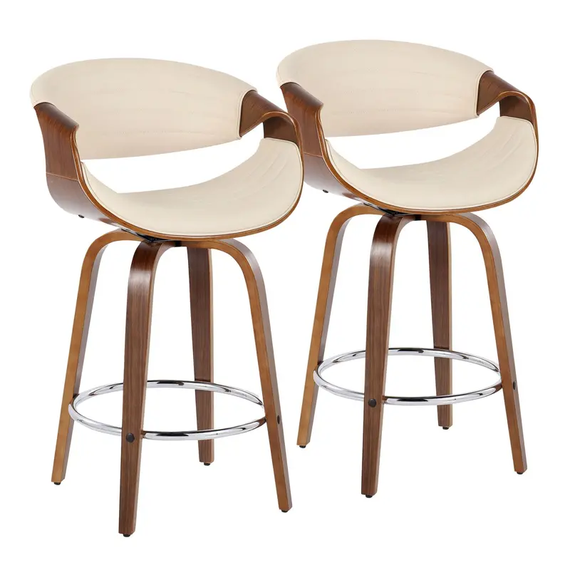 Symphony Mid-Century Counter Stools – Fixed-Height Swivel Design With Round Footrest (Set Of 2) 1