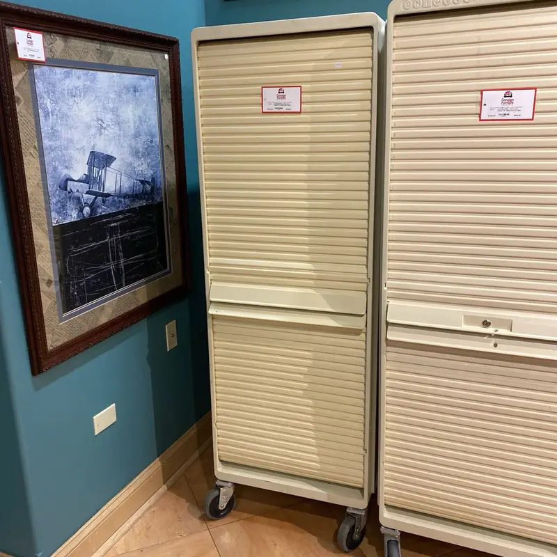 Tall Sliding-Door Storage Cabinet In Light Oak Finish 1