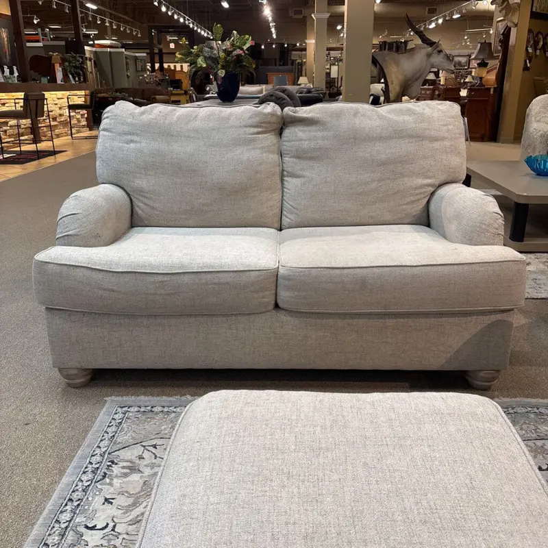 Tan And Cream Fabric Loveseat Sofa (Bai) 1