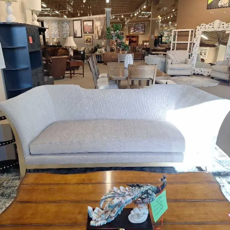 Tan And Grey Caracole Loveseat With Tailored Linen Blend Upholstery 1