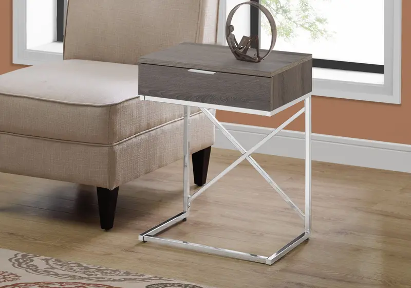 Taupe Contemporary Side Table With Integrated Storage Drawer 1