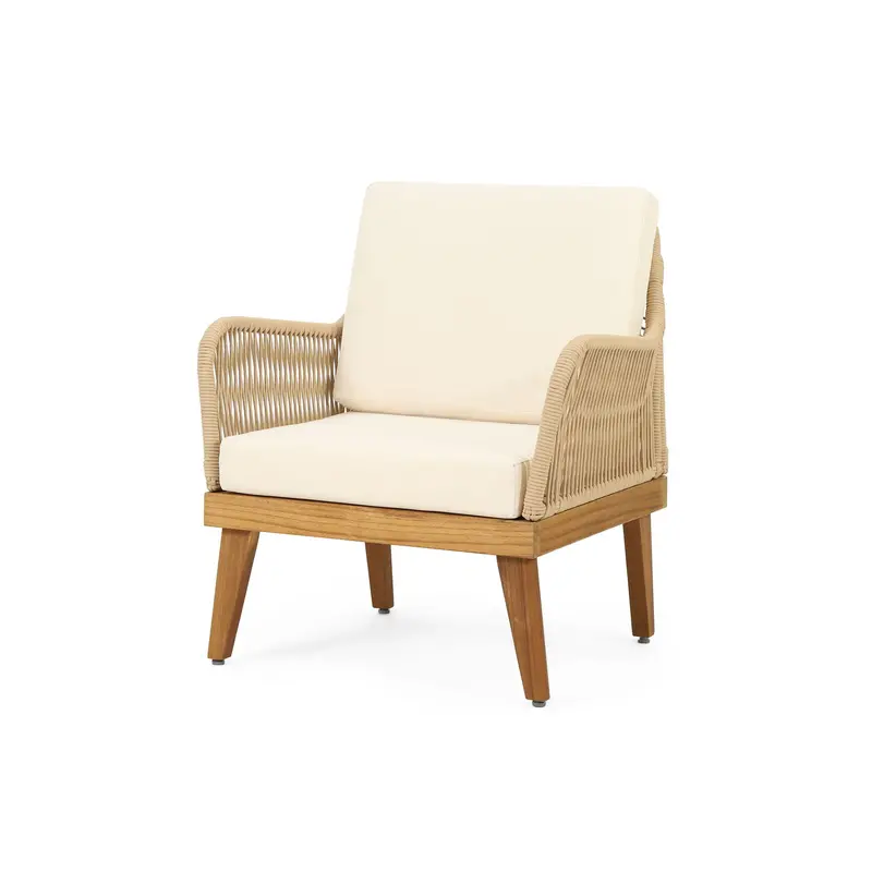 Teak Outdoor Club Chair With Artisan Rope Weave Backrest 1