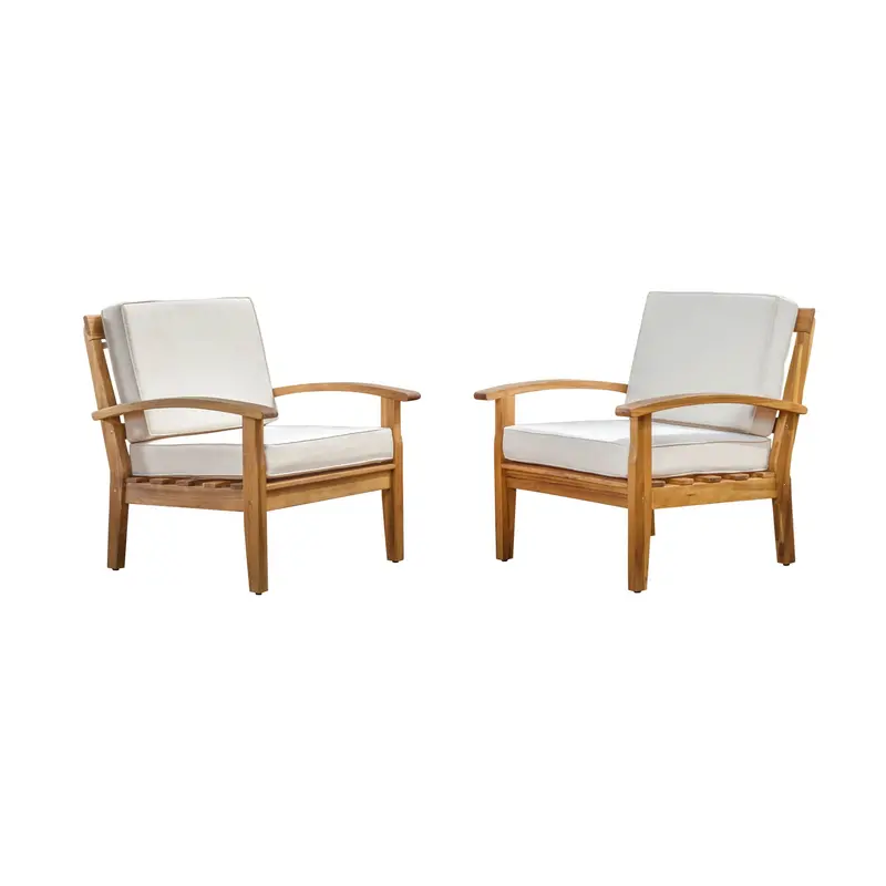 Teak Outdoor Club Chair With Cushioned Seat And Acacia Wood Frame 1