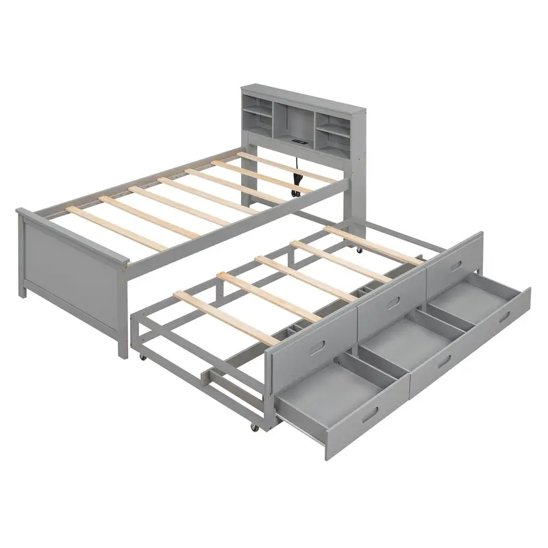 Tech-Enhanced Platform Bed With Usb Charging, Led-Ready Headboard, Trundle, And Triple Drawer Storage 1