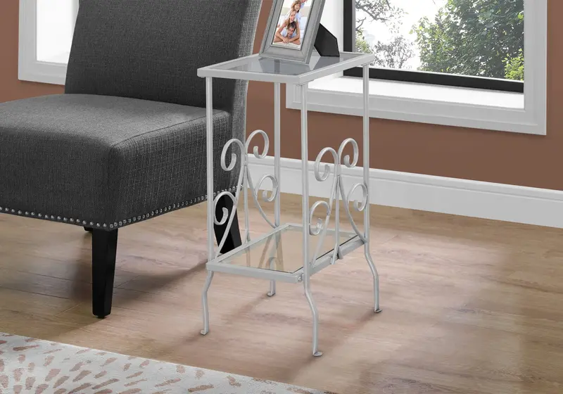 Tempered Glass Accent Table With Transitional Design – Silver Finish 1