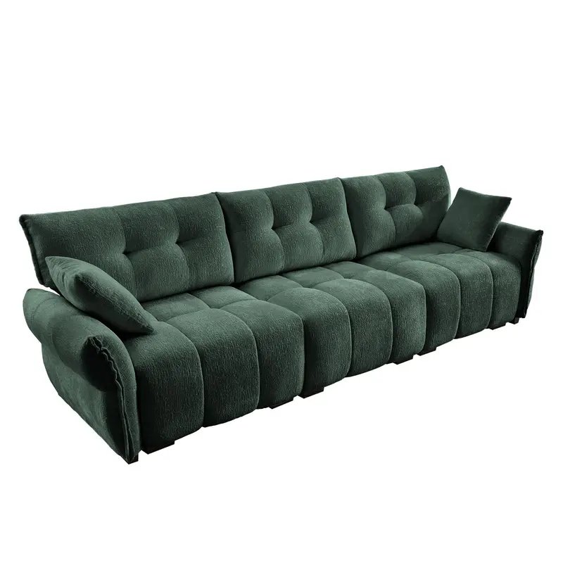 Textured Green 3-Seater Sofa Set With High-Rebound Cushions And Decorative Pillows 1