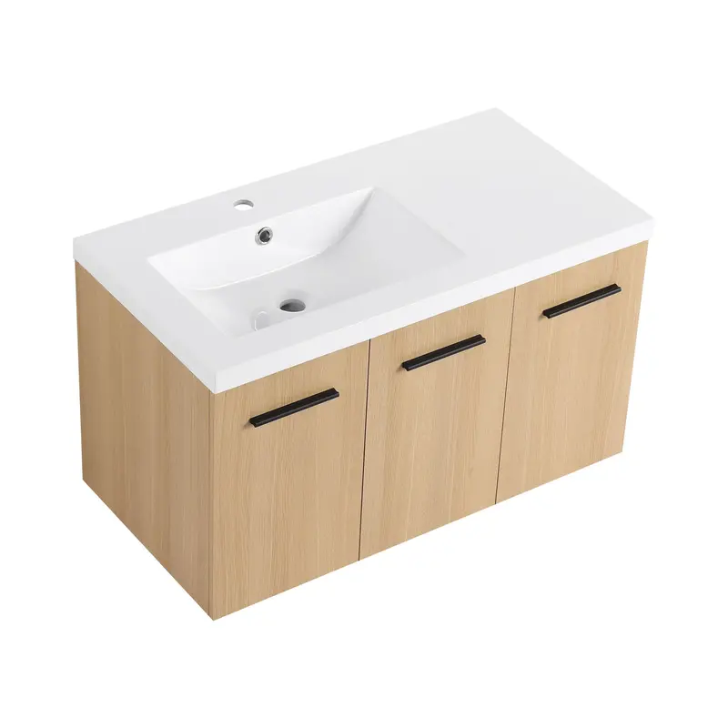 Three-Door Wall-Mounted Floating Bathroom Vanity With Sink & Modular Storage 4