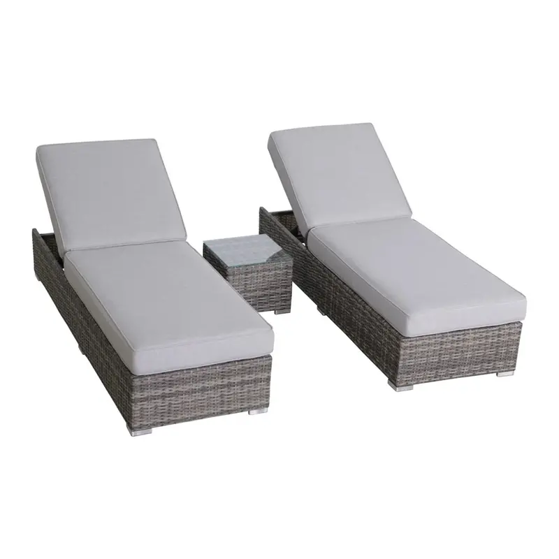 Three-Piece Chaise Lounge Set – Gray-Tone Fabric With Adjustable Recline 1