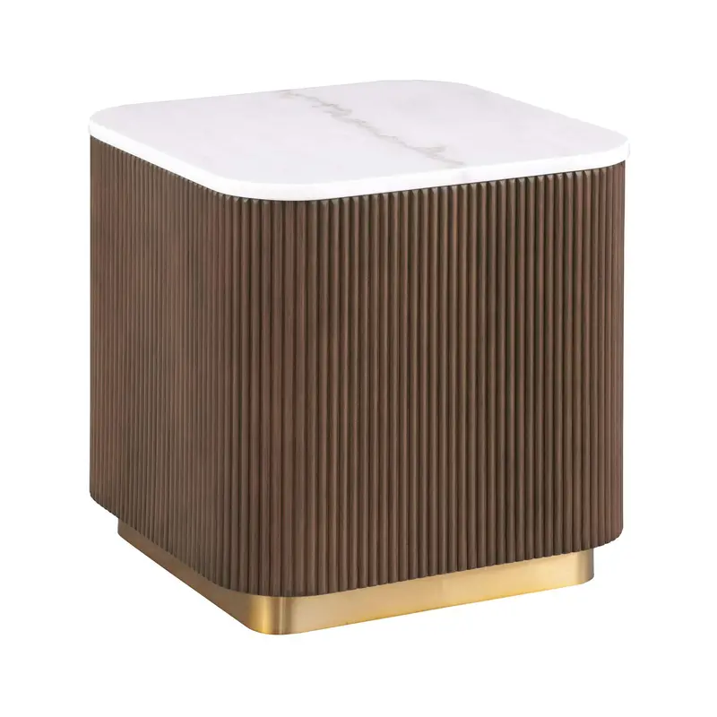 Three-Piece Square Cocktail And End Table Collection – Brown, Gold, And White Palette 1