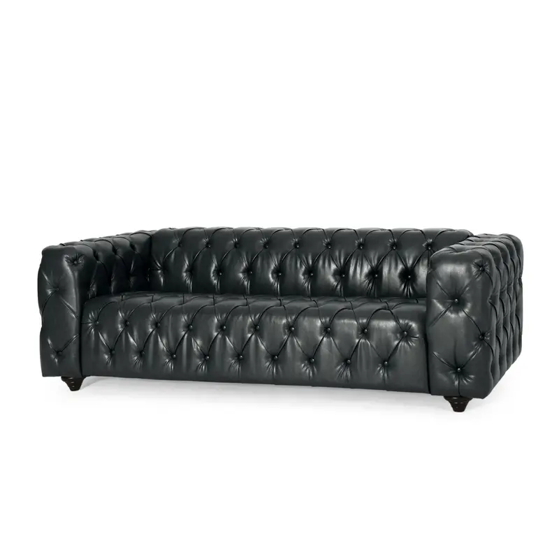 Three-Seat Black Sofa With Solid Wood Legs For Living Rooms Or Studies 1