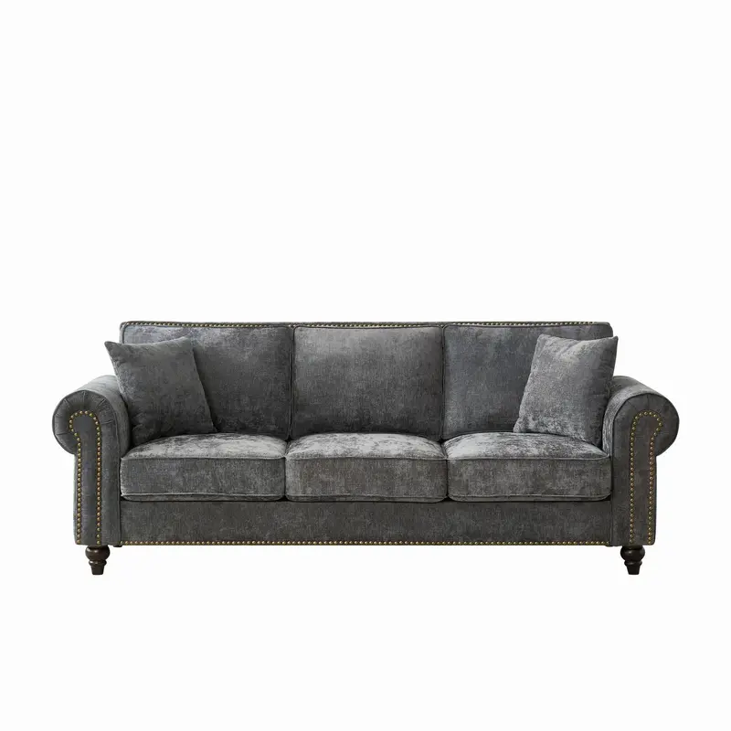 Three-Seater Tufted Sofa With Rolled Arms And Nailhead Detailing 1