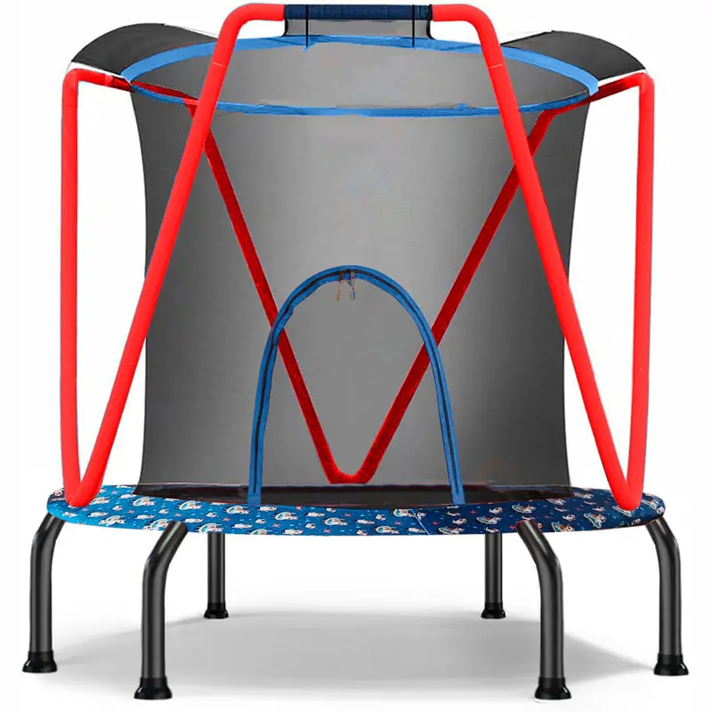 Toddler-Safe Indoor/Outdoor Trampoline With Heightened Enclosure Net & Gap-Free Frame – Baby Blue 1