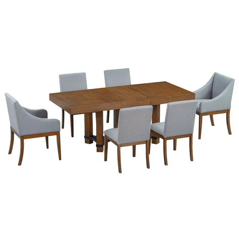 Topmax Rustic 7-Piece Extendable Dining Set With Removable Leaf And Upholstered Chairs 1
