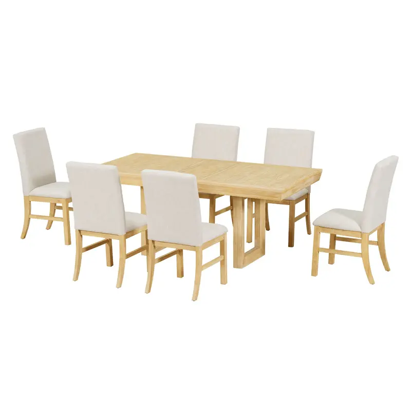 Topmax Traditional 7-Piece Extendable Dining Set With Butterfly Leaf And Fully Upholstered Chairs 1