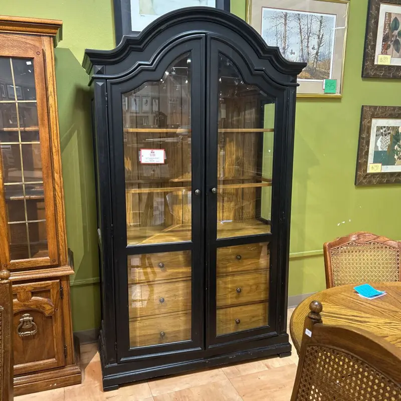 Traditional China Cabinet With Glass Doors – Dark Walnut Finish (Skh) 1