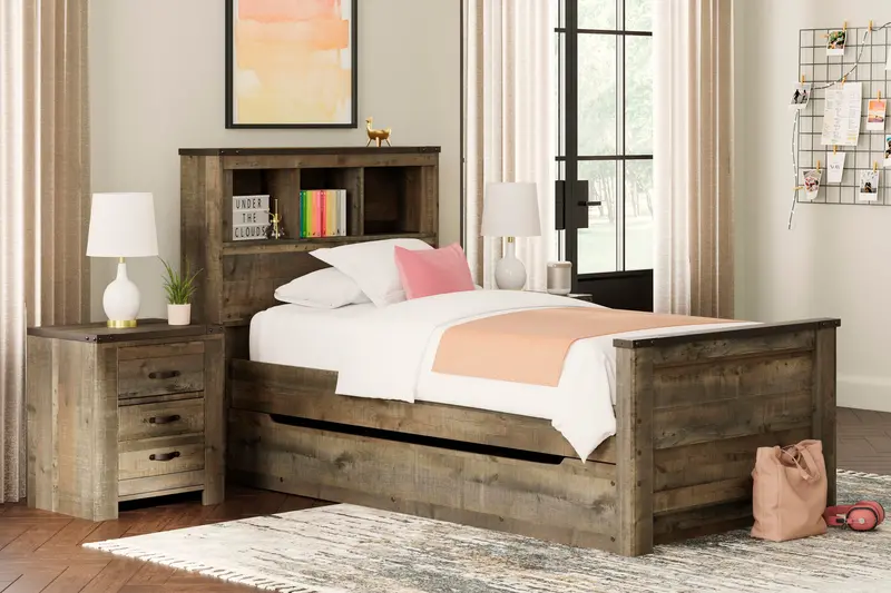 Trinell Twin Bookcase Bed – Features 1 Oversized Storage Drawer 1