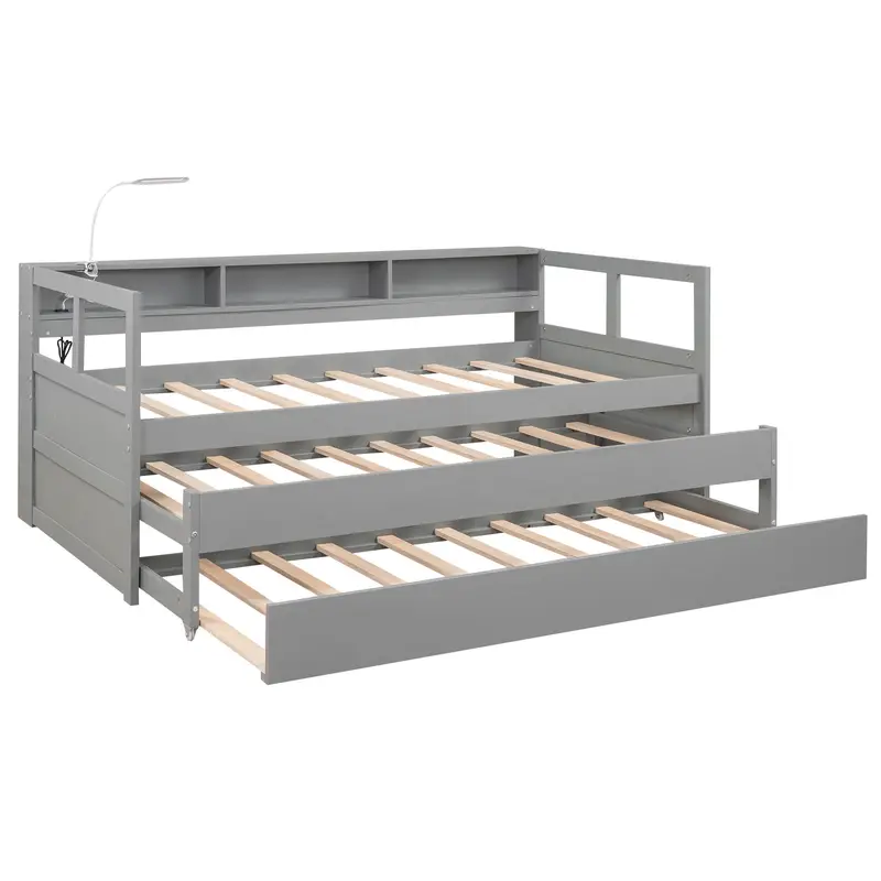 Triple-Use Daybed With Dual Trundles, Three Enclosed Cubbies, And Integrated Usb Charging + Task Light 1