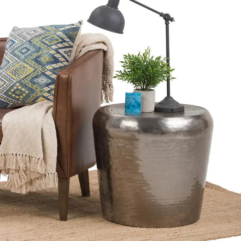 Troy Metal Accent Table – Antique Silver Finish Side Or Nesting Table 1