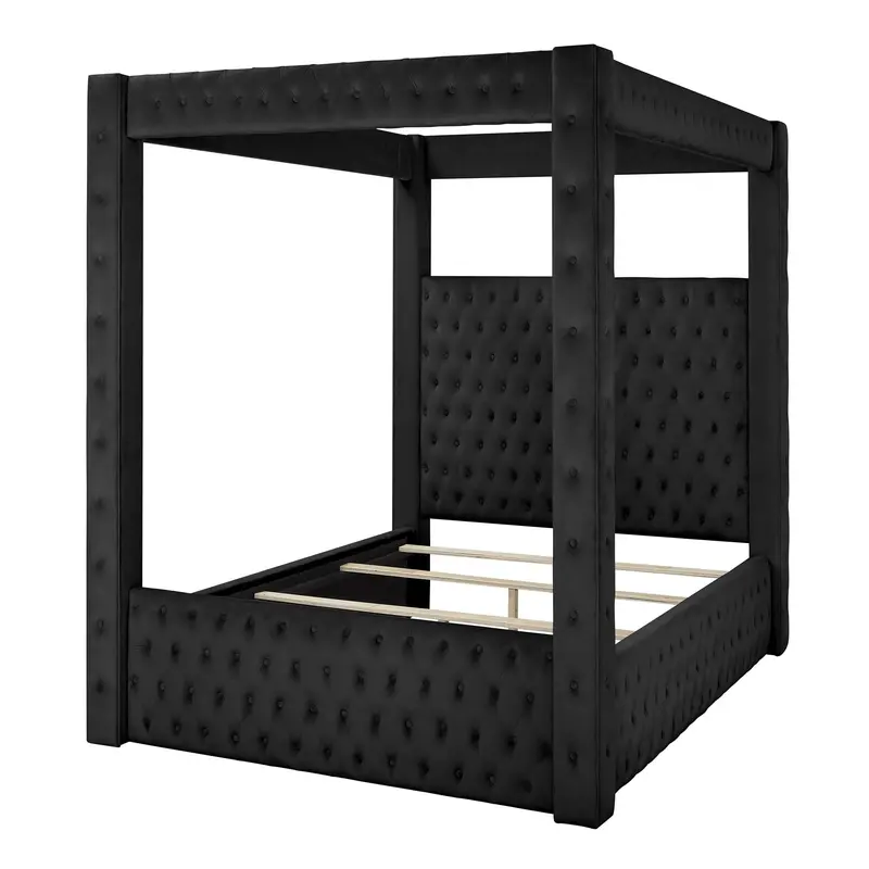 Tufted Modern Four-Poster Bed With Coordinated Headboard And Footboard 1