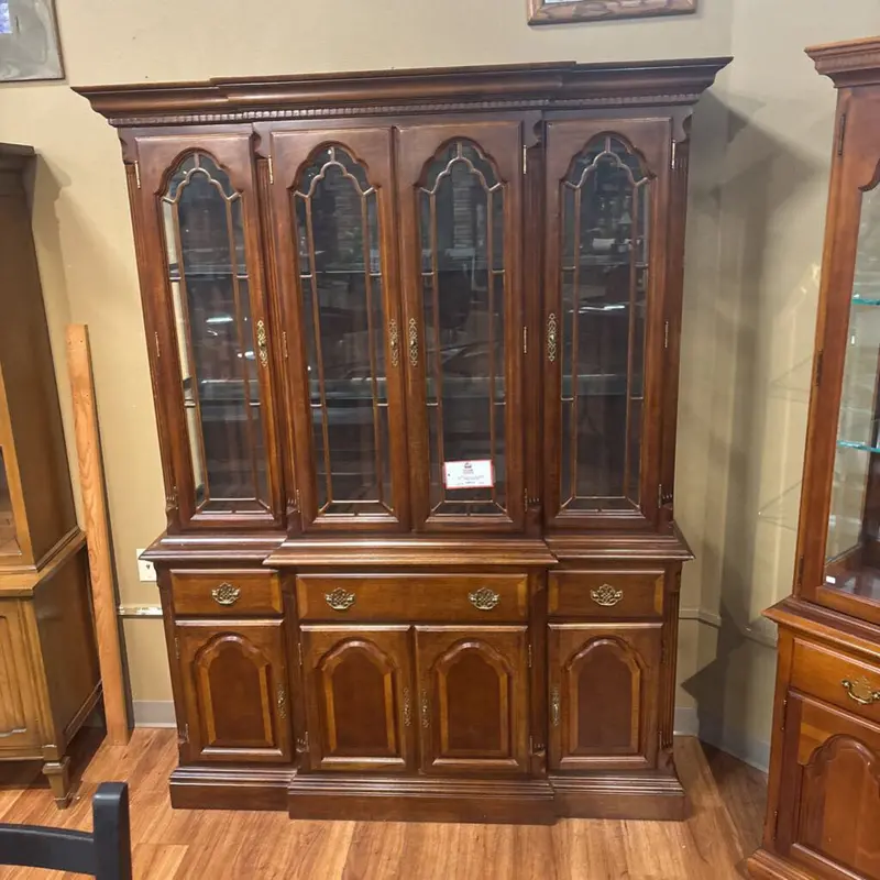 Two-Piece Dining Hutch With Tempered Glass Shelving 1