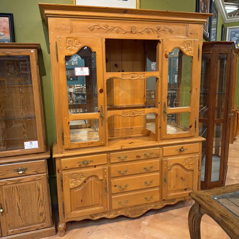 Two-Piece Glass Shelved Hutch For Display And Storage 1