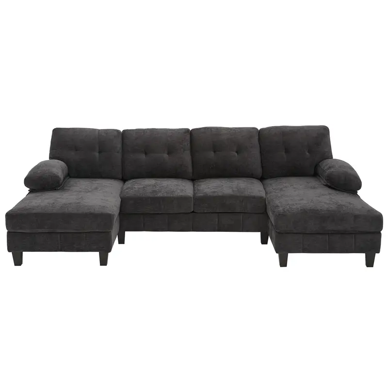 U-Shaped Fabric Sectional Sofa (103.5") With Dual Chaise, Storage Pockets & Pillowed Arms 2