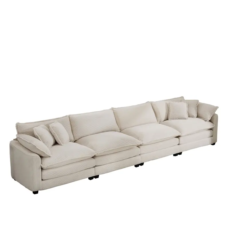 Upholstered 4-Seater Fabric Sofa — Modern Design With Armrests & Pillows 1