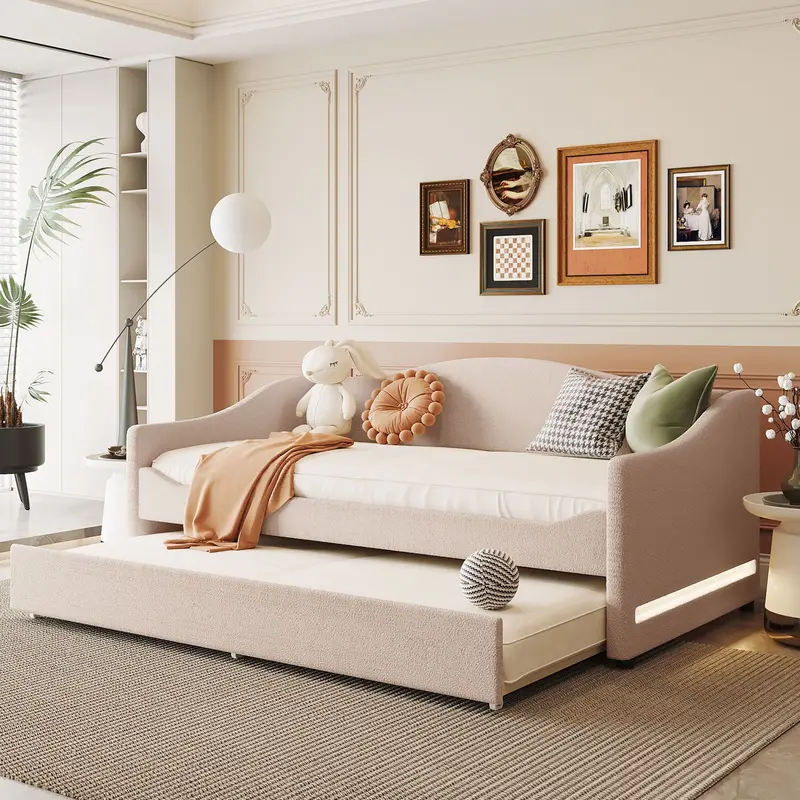 Upholstered Daybed With Integrated Task Lighting And Pull-Out Trundle 1