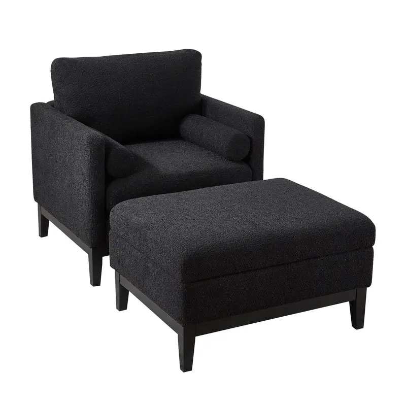 Upholstered Farmhouse Accent Chair With Matching Ottoman And Dual-Function Coffee Table 1
