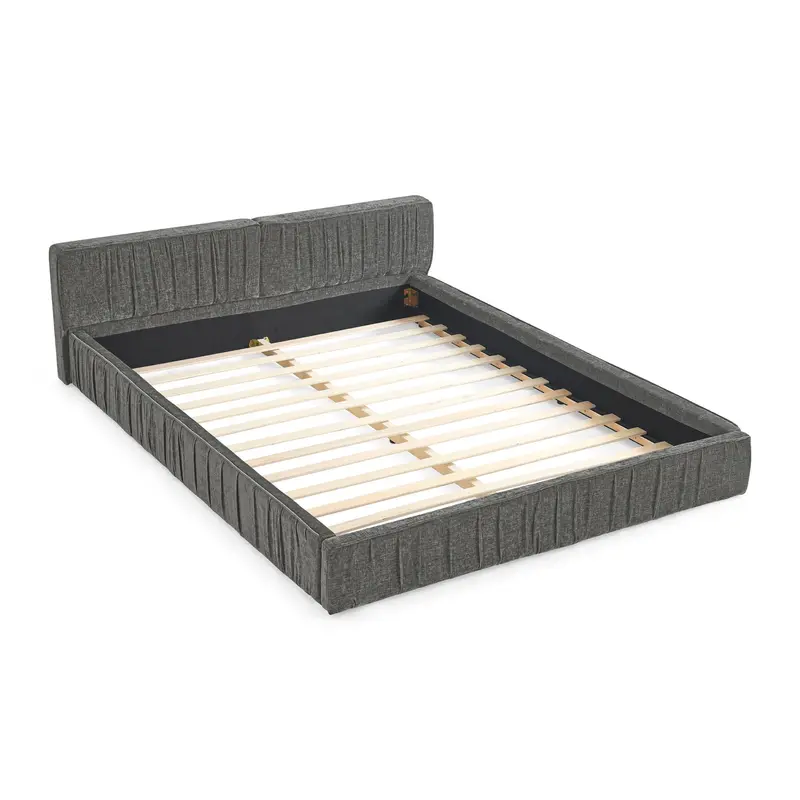 Upholstered Platform Bed Frame With Elegant Pleated Headboard 1