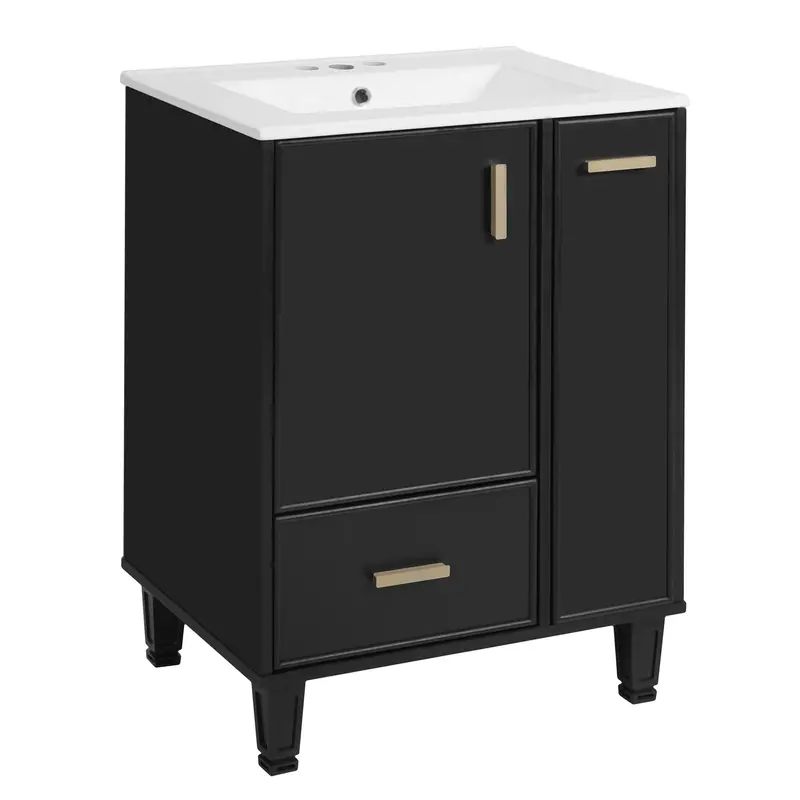 Utility-Focused Bathroom Vanity With Deep Drawer, Door Shelf, And Dual-Tier Basket 2