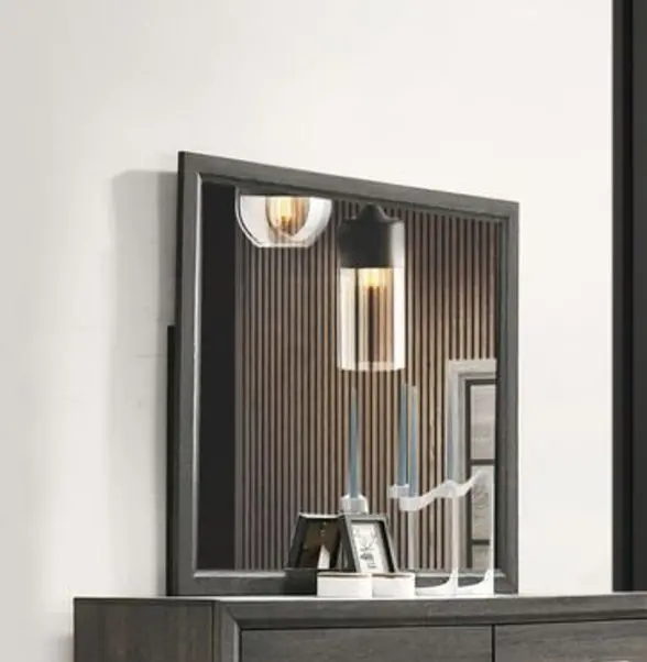 Valdemar Distressed Gray Wall Mirror With Textured Frame 1