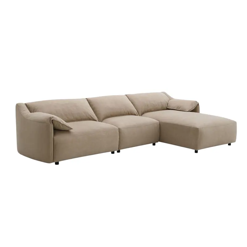 Veata L-Shaped Sectional Sofa In Light Brown Linen-Blend Upholstery 1