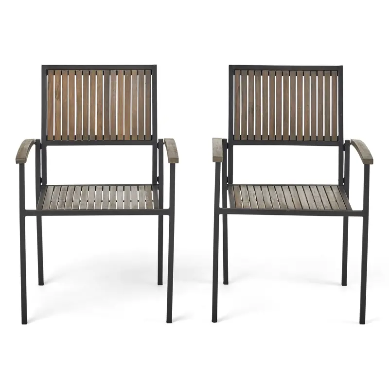 Vermilion Outdoor Dining Chair – Vertical Slat Back & Wooden Arms 1